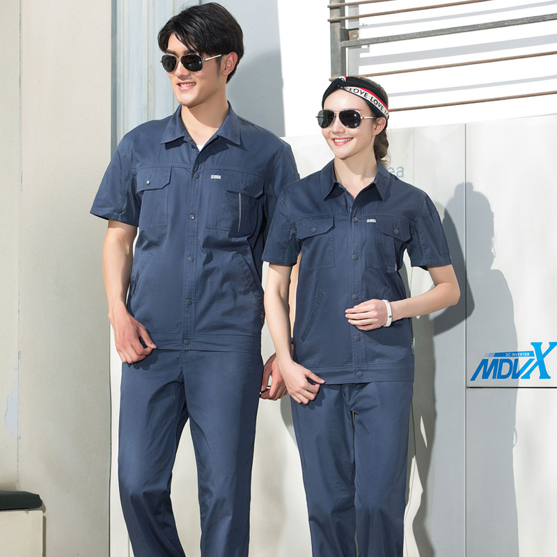 SYX203 广州生产厂家纯棉工作服短袖套装定制厂家工装工服夏季薄款全棉工厂车间透气劳保服工衣订做衣短袖工作服套装